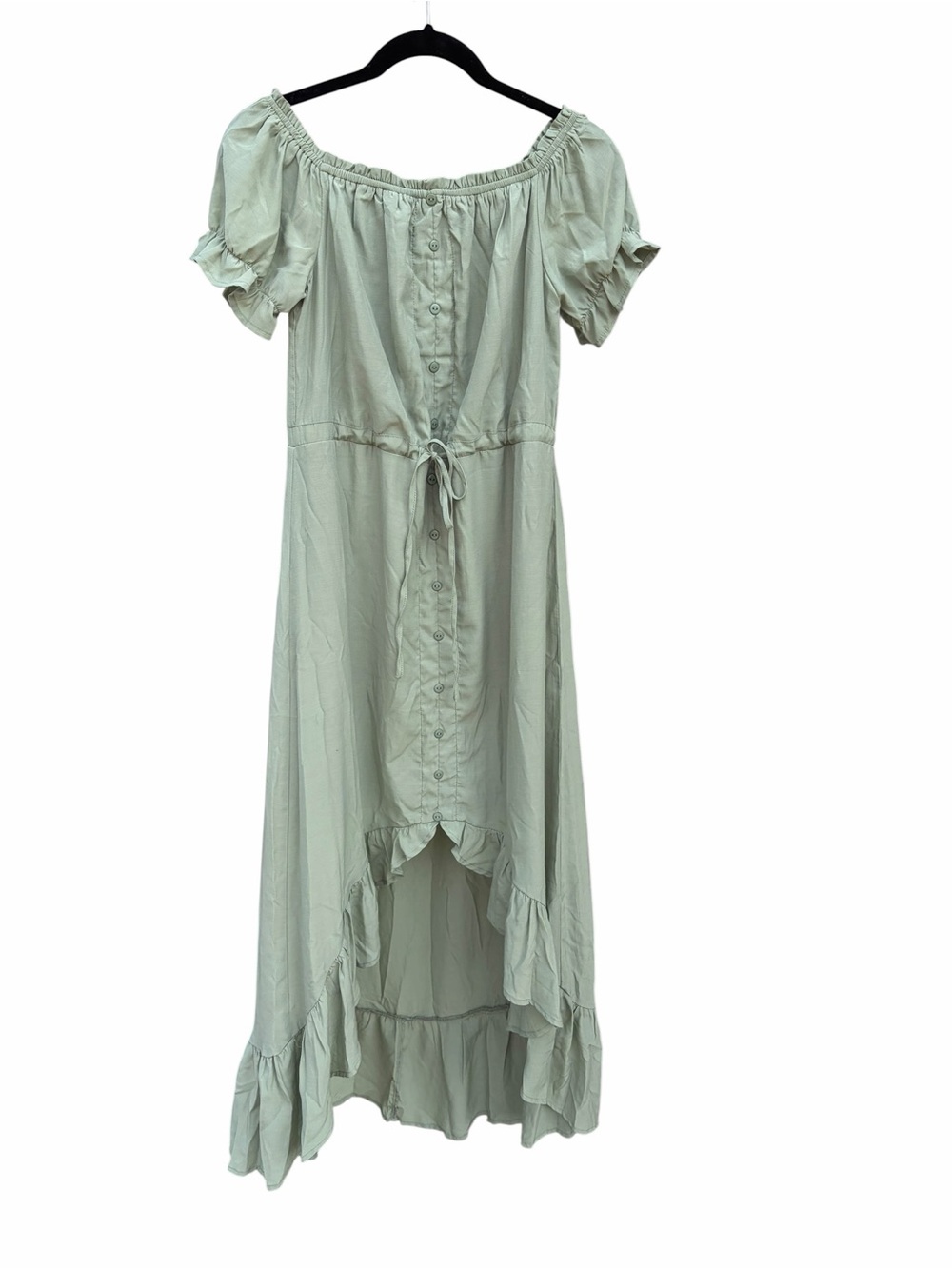 Off-Shoulder Sage Green Ruffle-Hem Maxi Dress - Picture 3 of 7